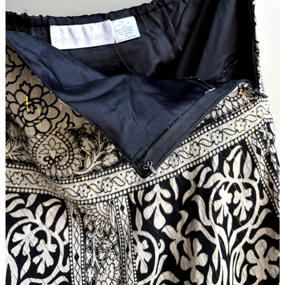 Soft Surroundings Boho Maxi Skirt Black Beige Gold Sequins Bird Medallion PM - Picture 5 of 12